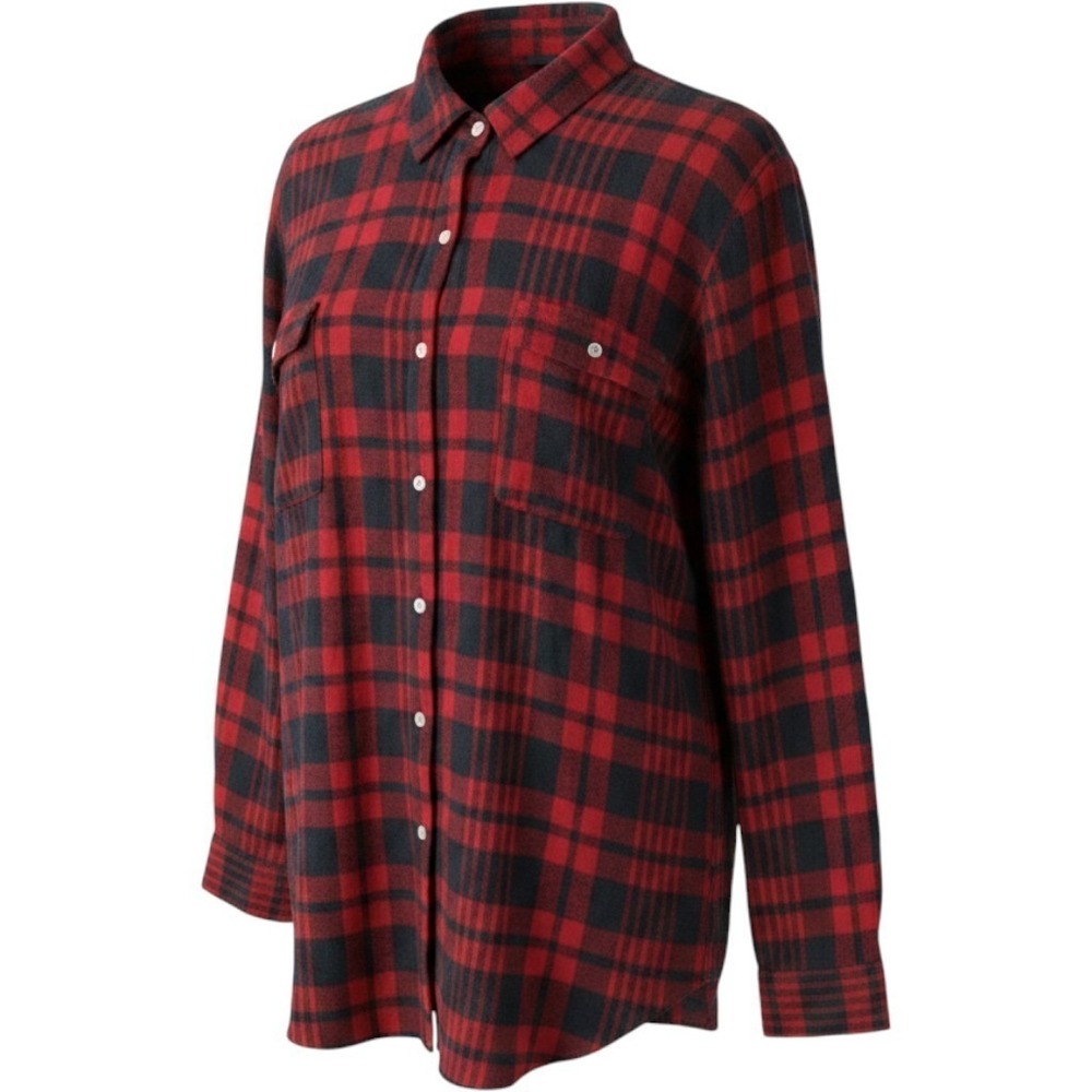 Mudpie plaid Red Black Plaid Shirt Dress Long Sleeve Button Down Flannel Style L